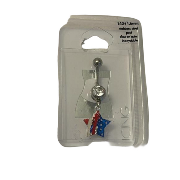 Icing Stainless Steel American Flag Star Belly Ring Silver - Picture 1 of 1